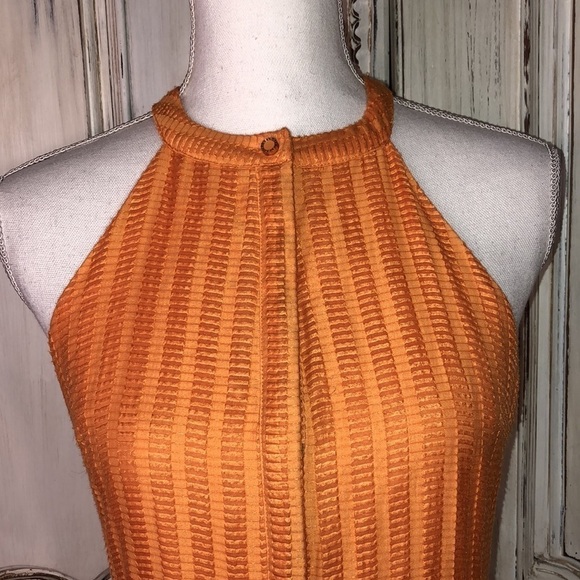 Cynthia Steffe Tangerine 🍊 Orange High Neck  Pleated Shirtwaist Sun Dress S/2 - Picture 4 of 14